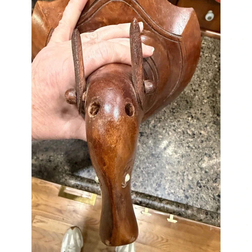 Vintage Hand Carved Wood Deer Head Wall Mount Antlers Rustic Lodge Decor 11 inch